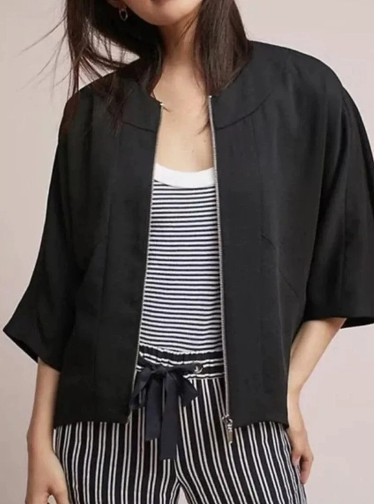 Anthropologie Cartonnier Black Jaye Cape Dolman Zip Up Jacket - size S